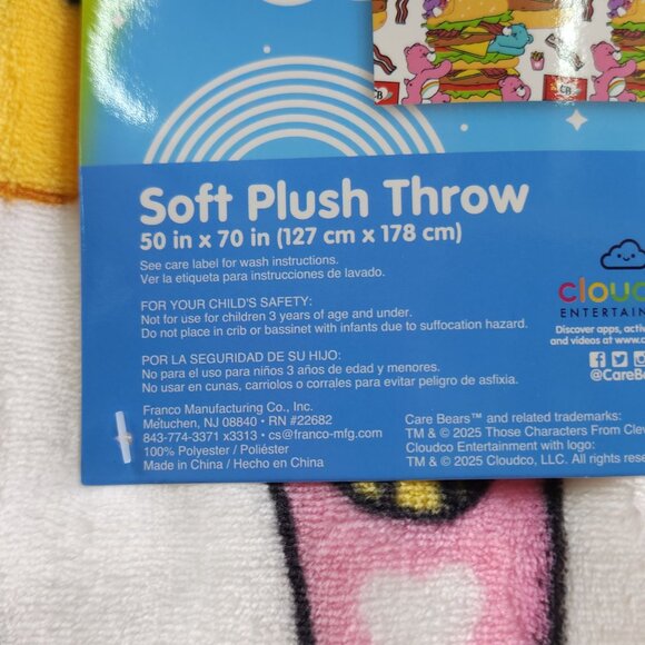 Care Bears Soft Plush Throw Blanket 50" X 70" Polyester Super Soft Hamburgers - Picture 4 of 15